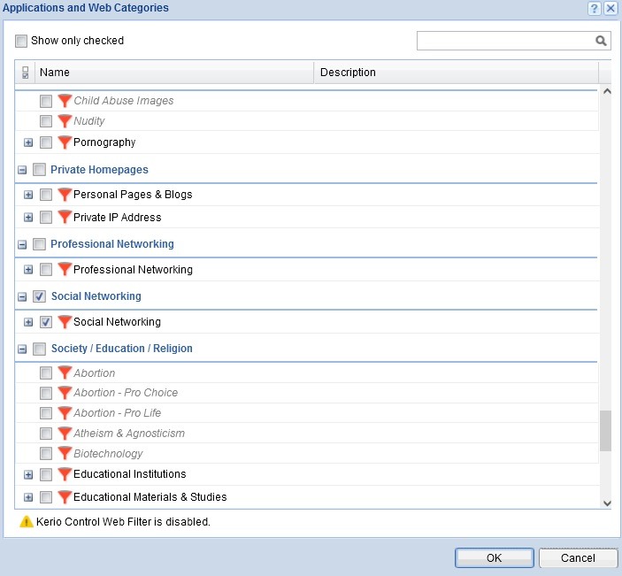 گزینه Application-and-web-categories