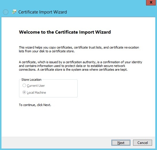 فرایند Certificate import