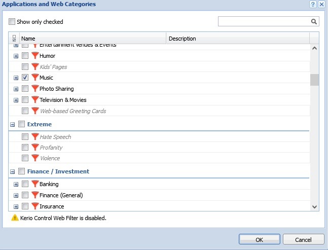 گزینه Application and Web Categories