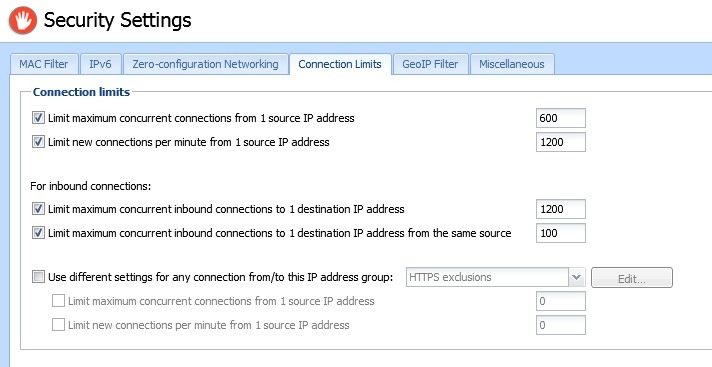 تب Connection Limits