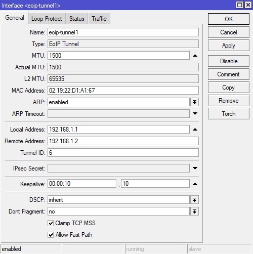 اینترفیس EoIP