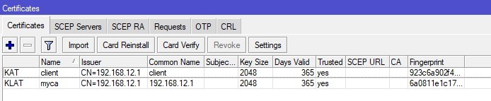 Certificate کلاینت