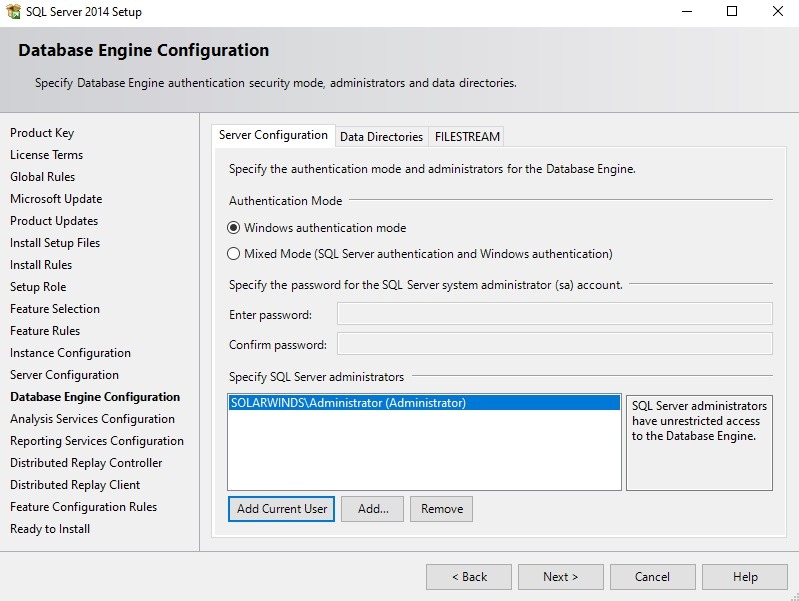 تنظیمات database engine