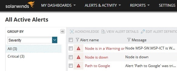 منوی Alerts
