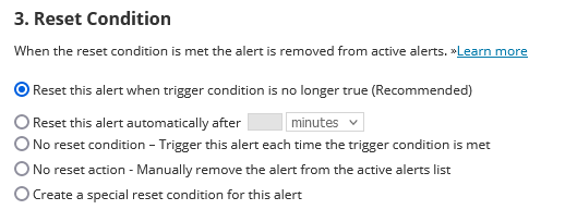 تنظیمات Reset condition