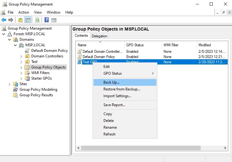 تهیه پشتیبان از GPO
