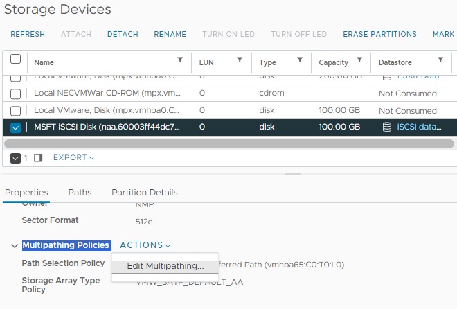 گزینه edit Multipathing