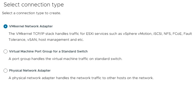 انتخاب گزینه vmkernel