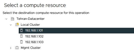 انتخاب میزبان ESXi