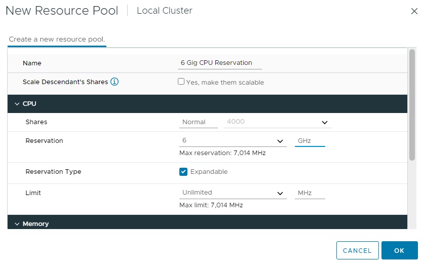 تنظیمات Resource Pool